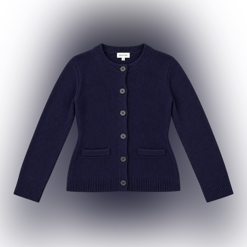 NWT Aritzia Women’s Wool Navy Button-Front Cardigan w/ Tapered Waist- Size Small